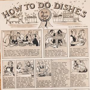 1944 "How to‎ Do Dishes - By A Man" Cartoon Quirky About Equality Vtg Print Clip